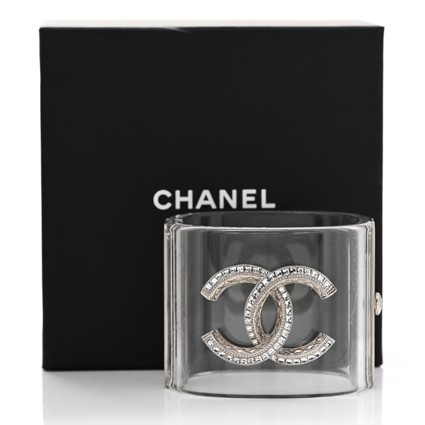Lucite Baguette Crystal CC Cuff Transparent Silver