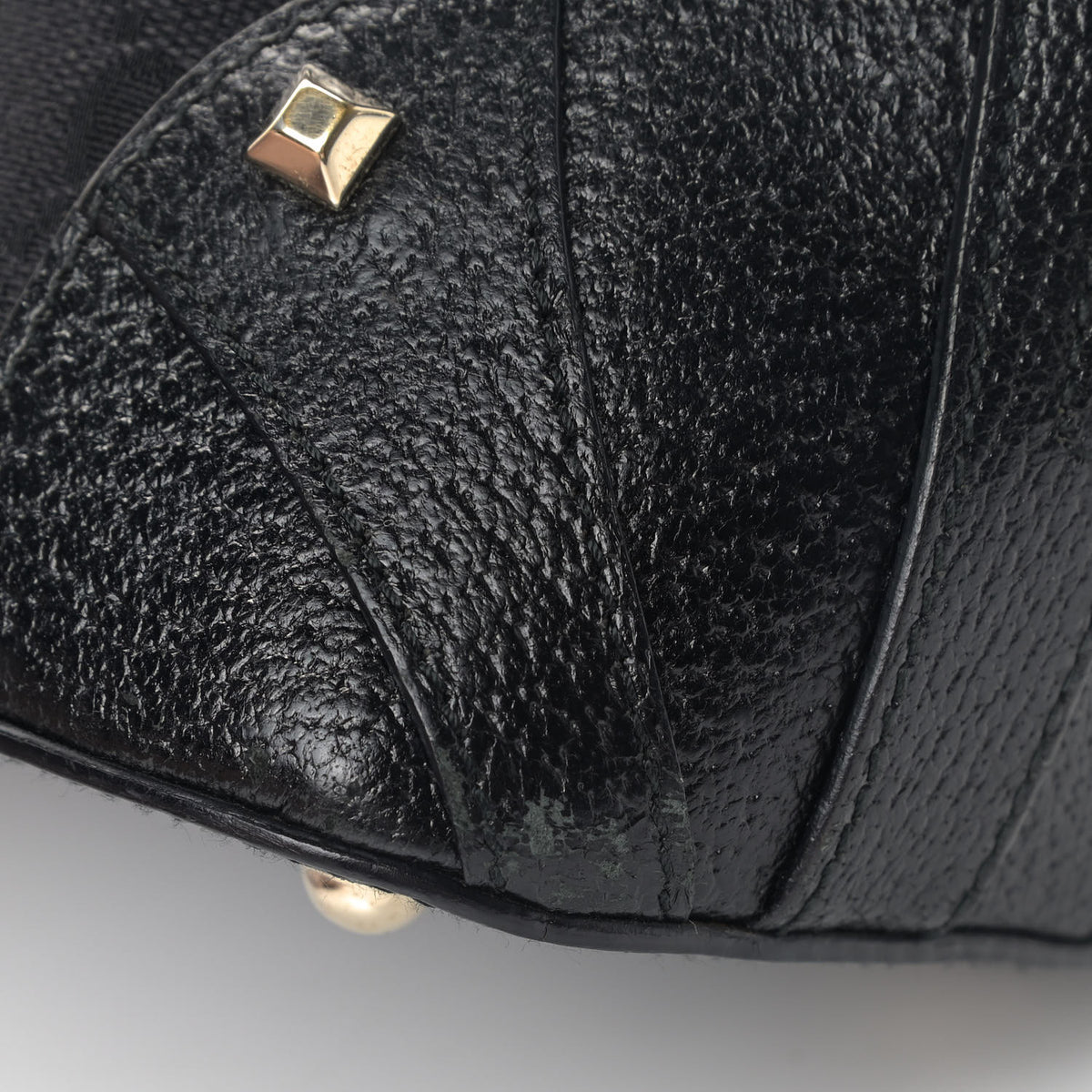 Gucci Monogram Medium Horsebit Nail Dome Bag Black 10 of 11