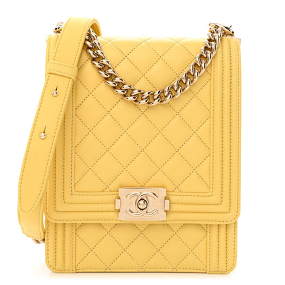 Chanel Lambskin Quilted North South Boy Flap Yellow 1 of 10