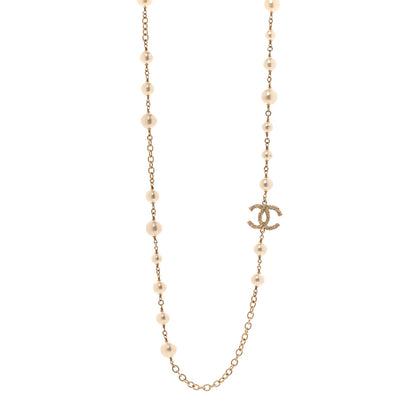 Chanel Graduated Pearl Crystal Twisted CC Long Necklace Gold 1 of 6