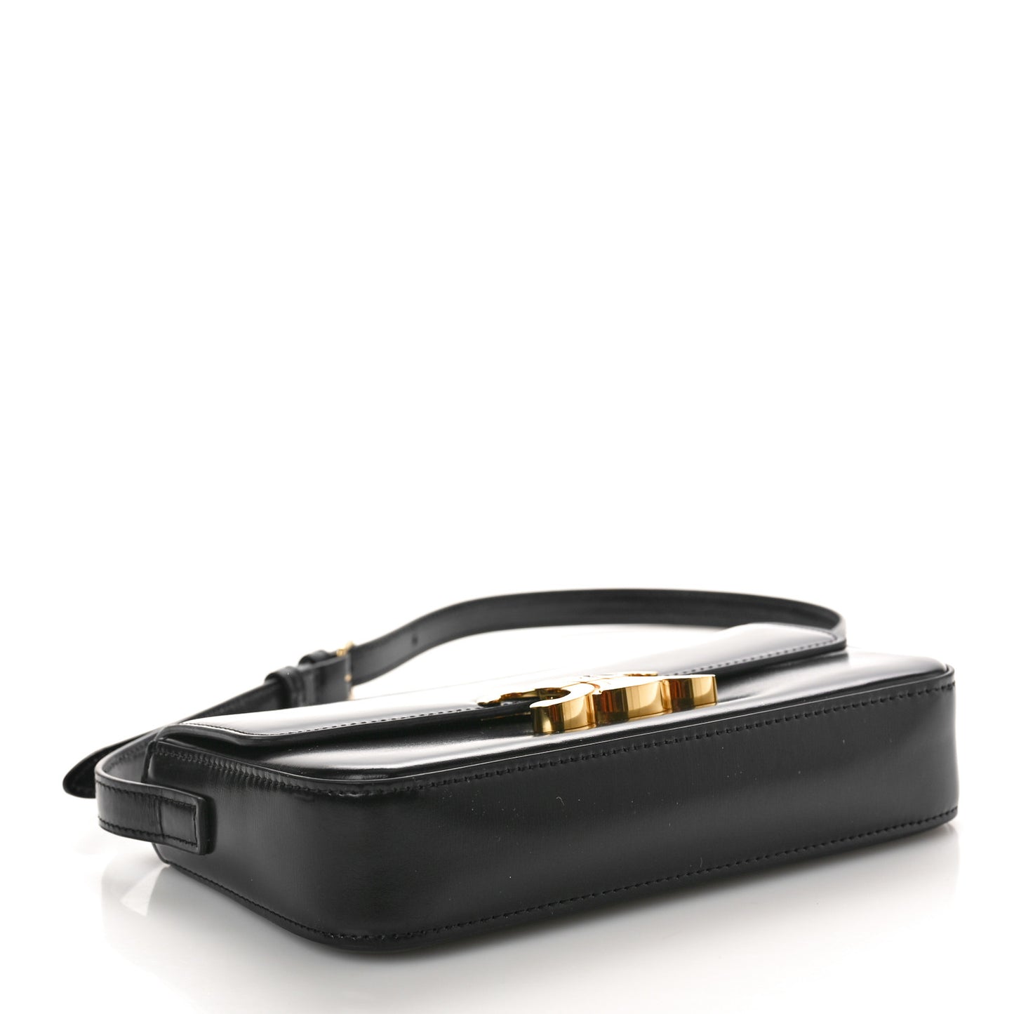Shiny Calfskin Triomphe Shoulder Bag Black