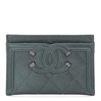 Chanel Iridescent Caviar Quilted Filigree Card Holder Dark Turquoise 1 of 7