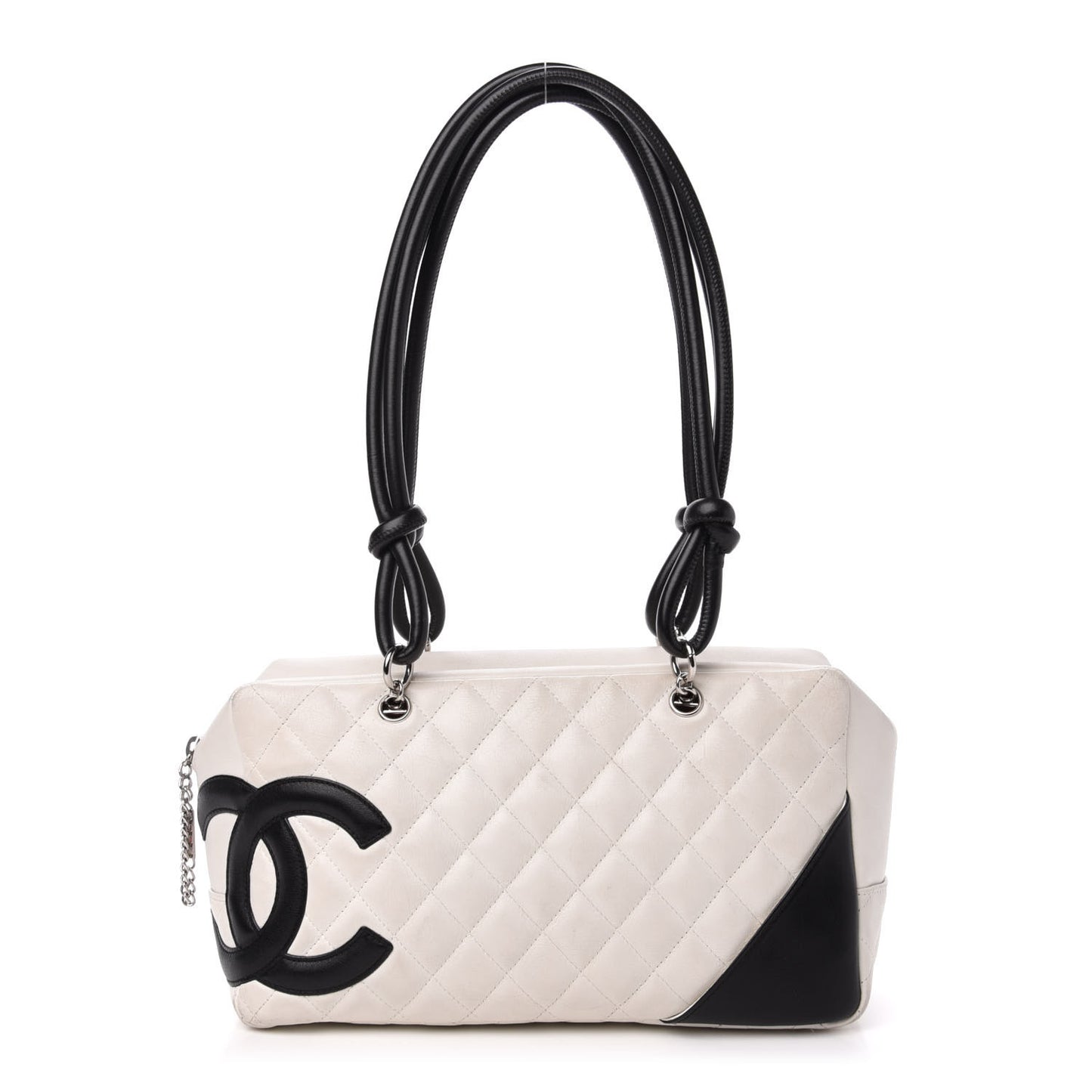 Calfskin Quilted Large Cambon Bowler White Black