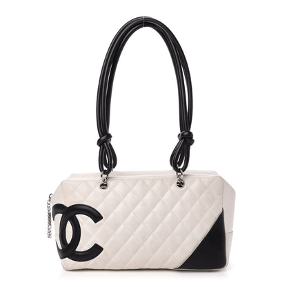Chanel Calfskin Quilted Large Cambon Bowler White Black 1 of 13