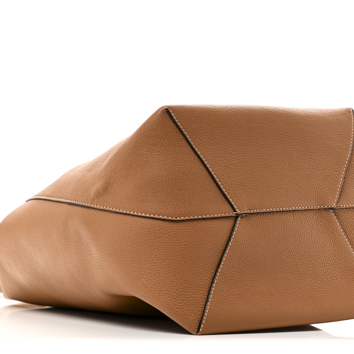 Calfskin Belted Balloon Bucket Shoulder Bag Tan