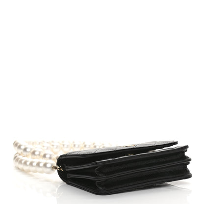 Chanel Calfskin Quilted Mini Maxi Pearls Wallet On Chain WOC Black 4 of 11