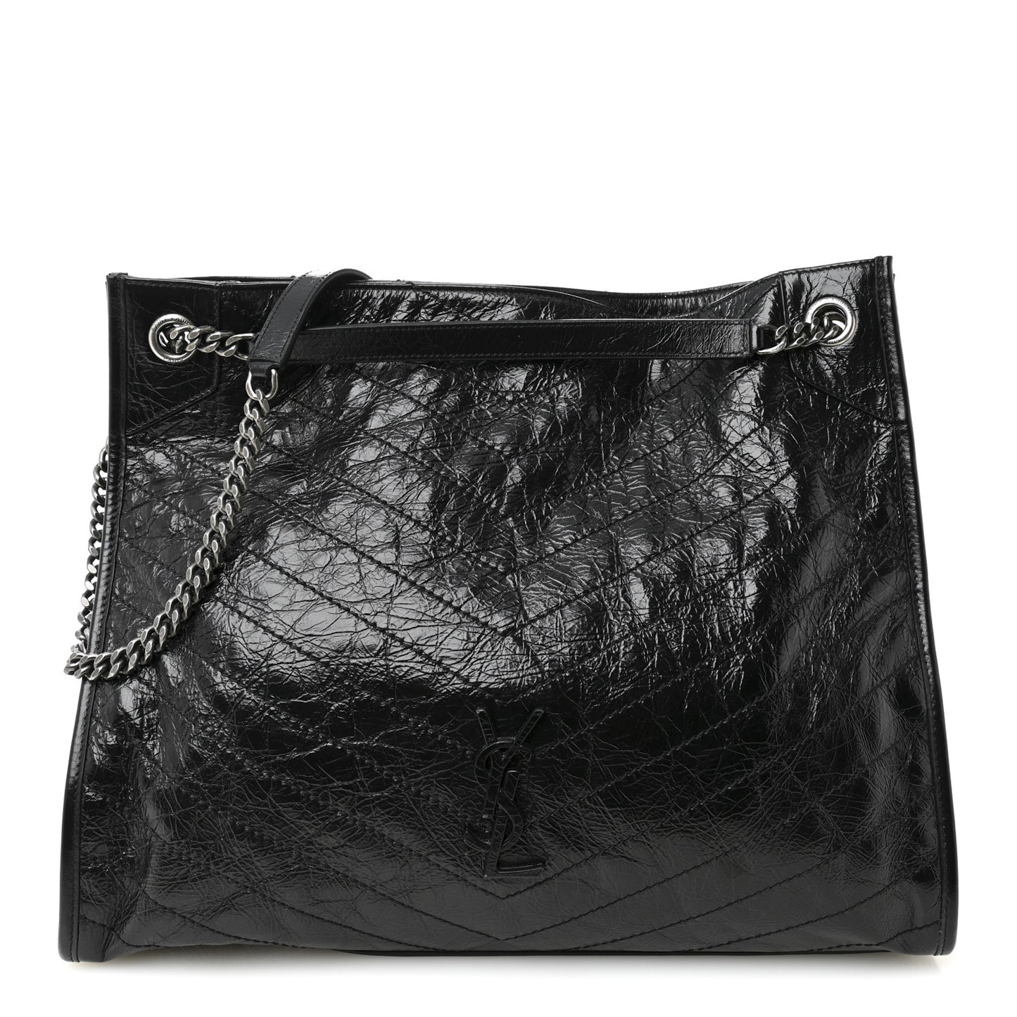 Crinkled Calfskin Matelasse Monogram Large Niki Shopper Tote Black