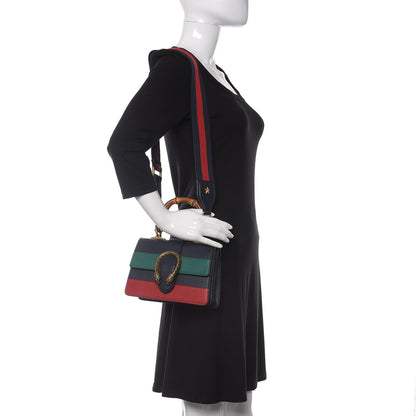 Gucci Calfskin Bamboo Web Mini Dionysus Top Handle Bag Blue Emerald Hibiscus Red 2 of 10