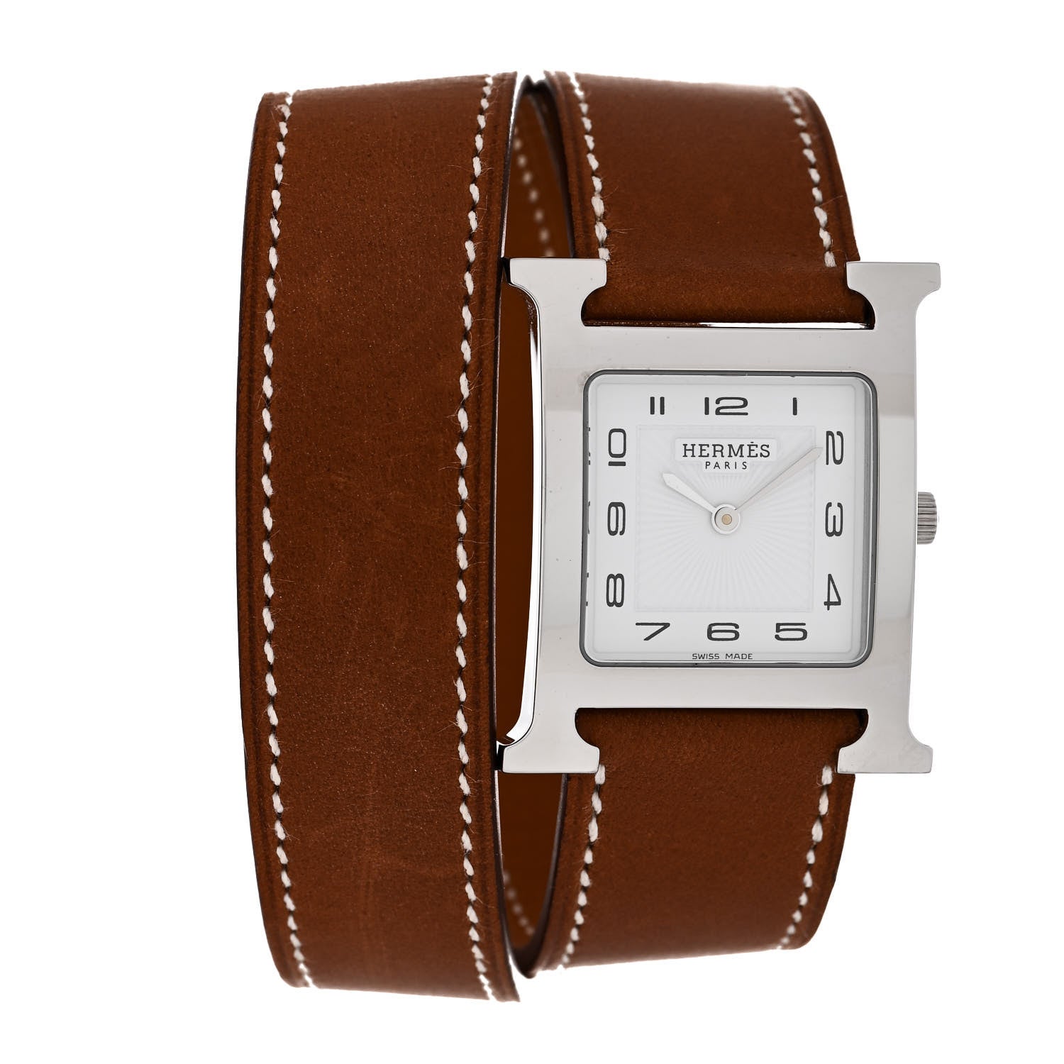Hermes Stainless Steel Barenia 26mm Heure H Hour Double Tour Quartz Watch Fauve 1 of 4