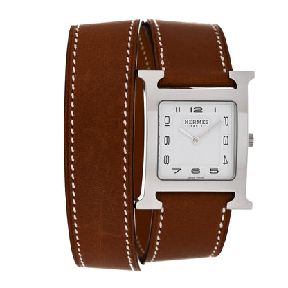 Hermes Stainless Steel Barenia 26mm Heure H Hour Double Tour Quartz Watch Fauve 1 of 4