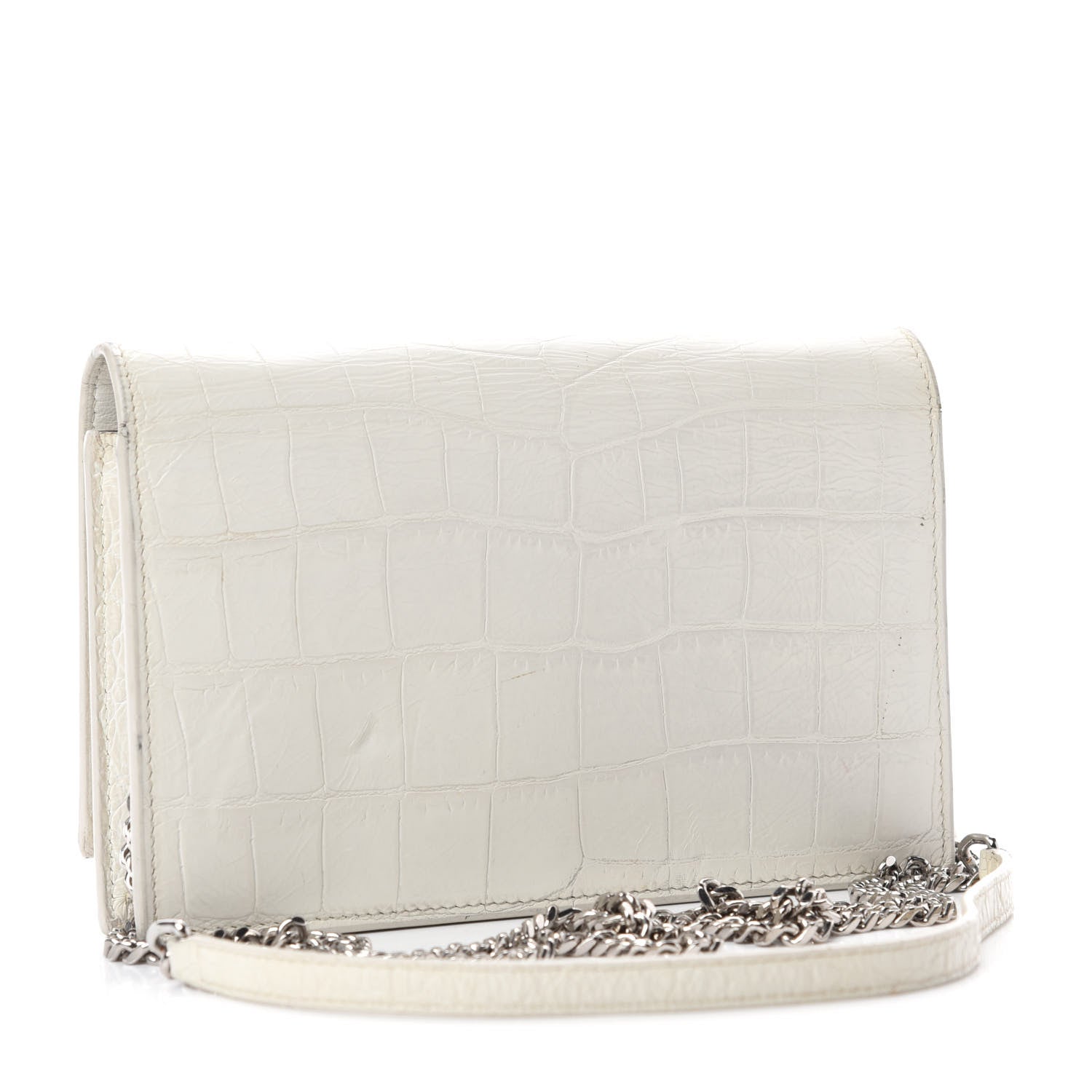 Saint Laurent Calfskin Crocodile Embossed Kate Monogram Tassel Chain Wallet Cremasoft 3 of 16
