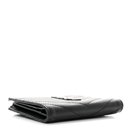 Saint Laurent Grain De Poudre Matelasse Chevron Monogram Zipped Card Case Black 4 of 8