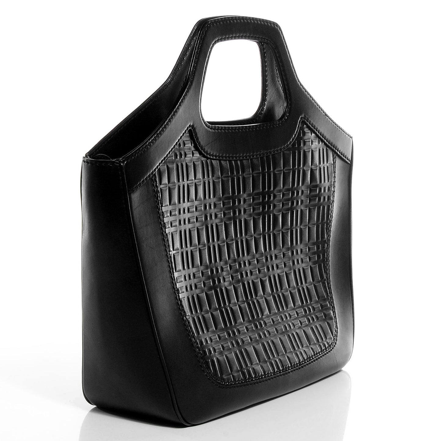Leather Check Embossed Tote Black