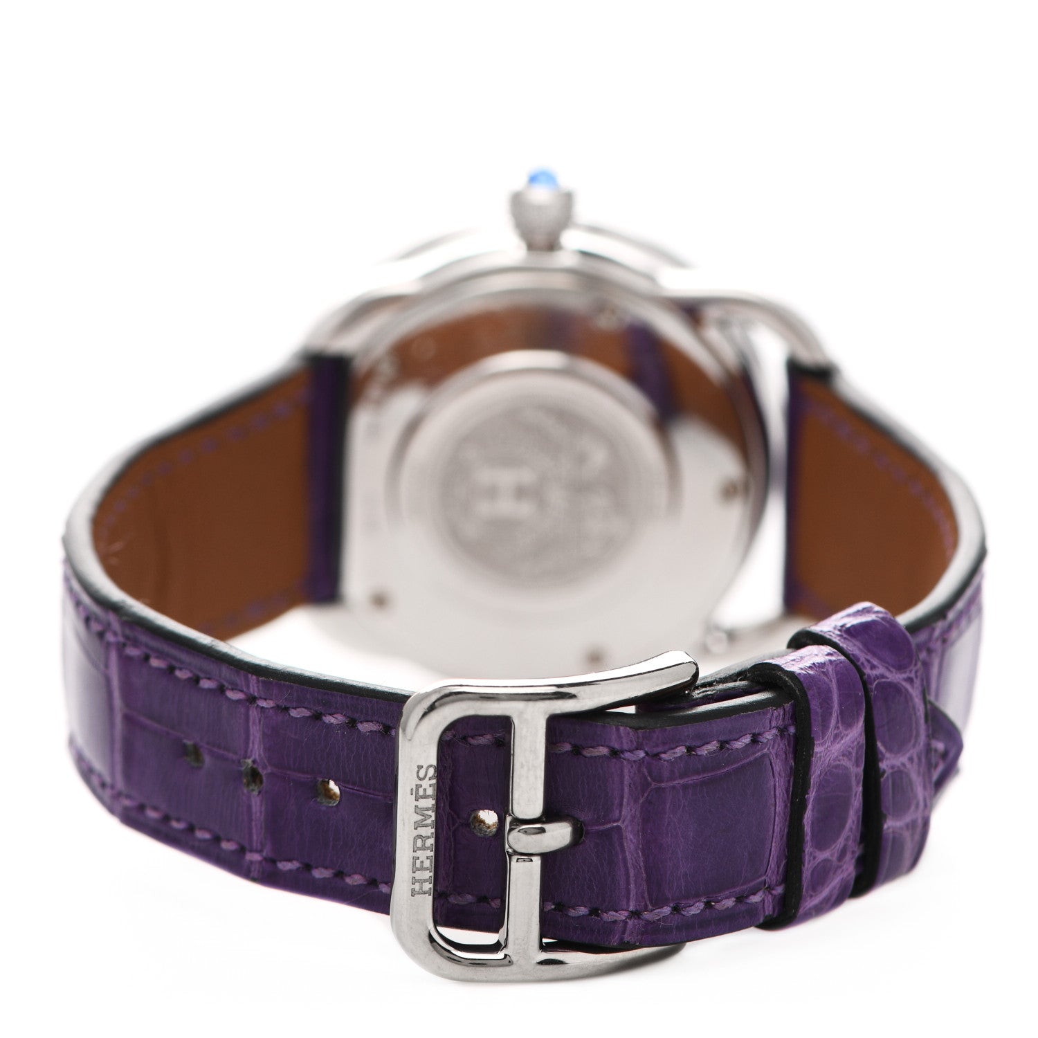 Hermes 18K White Gold Alligator Diamond 32mm Arceau Automatic Watch Amethyst 3 of 5