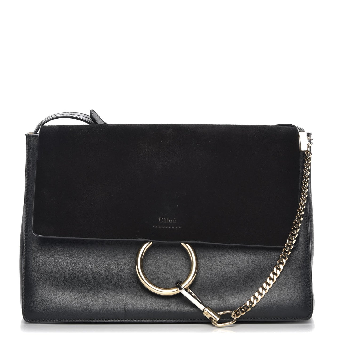 Suede Calfskin Medium Faye Shoulder Bag Black