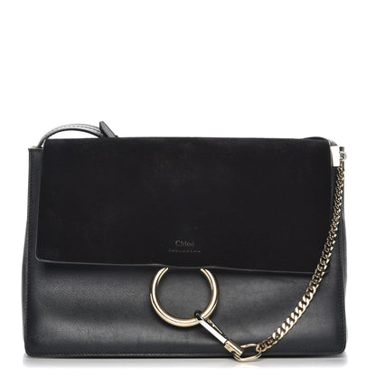 Chloe Suede Calfskin Medium Faye Shoulder Bag Black 1 of 7