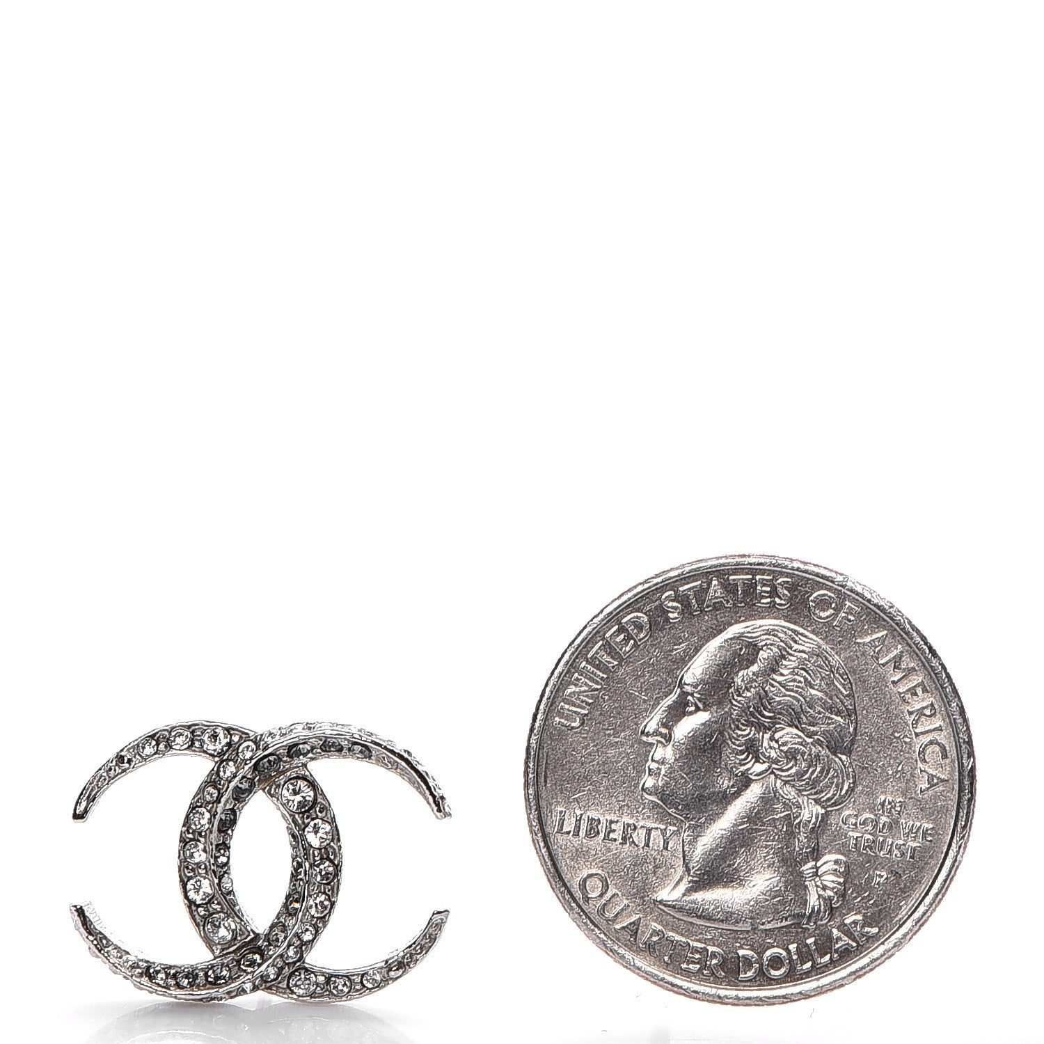 Chanel Crystal CC Moon Earrings Silver 2 of 6