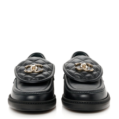 Chanel Lambskin Quilted CC Turnlock Loafers 36.5 Black 3 of 9