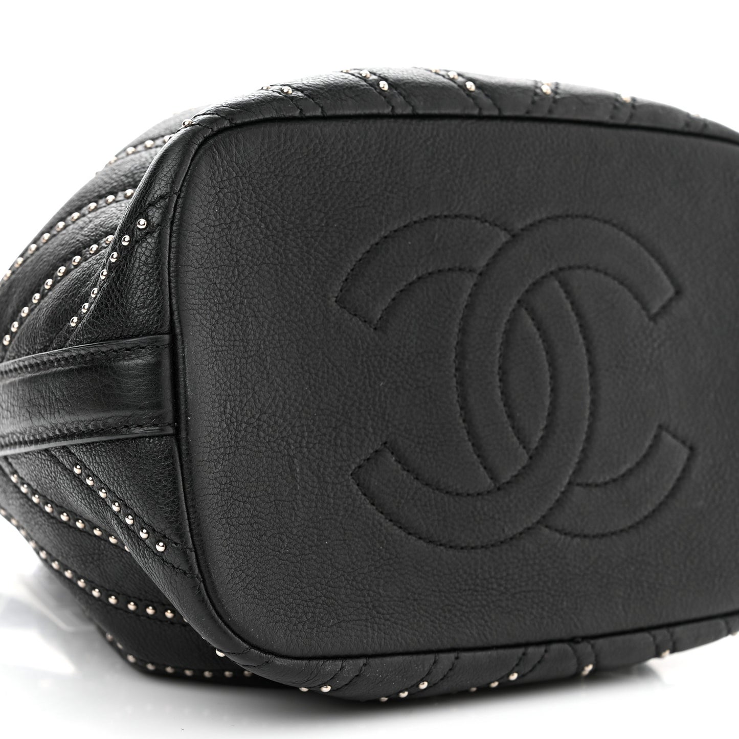 Calfskin Studded Chevron Quilted Stud Wars Drawstring Bag Black