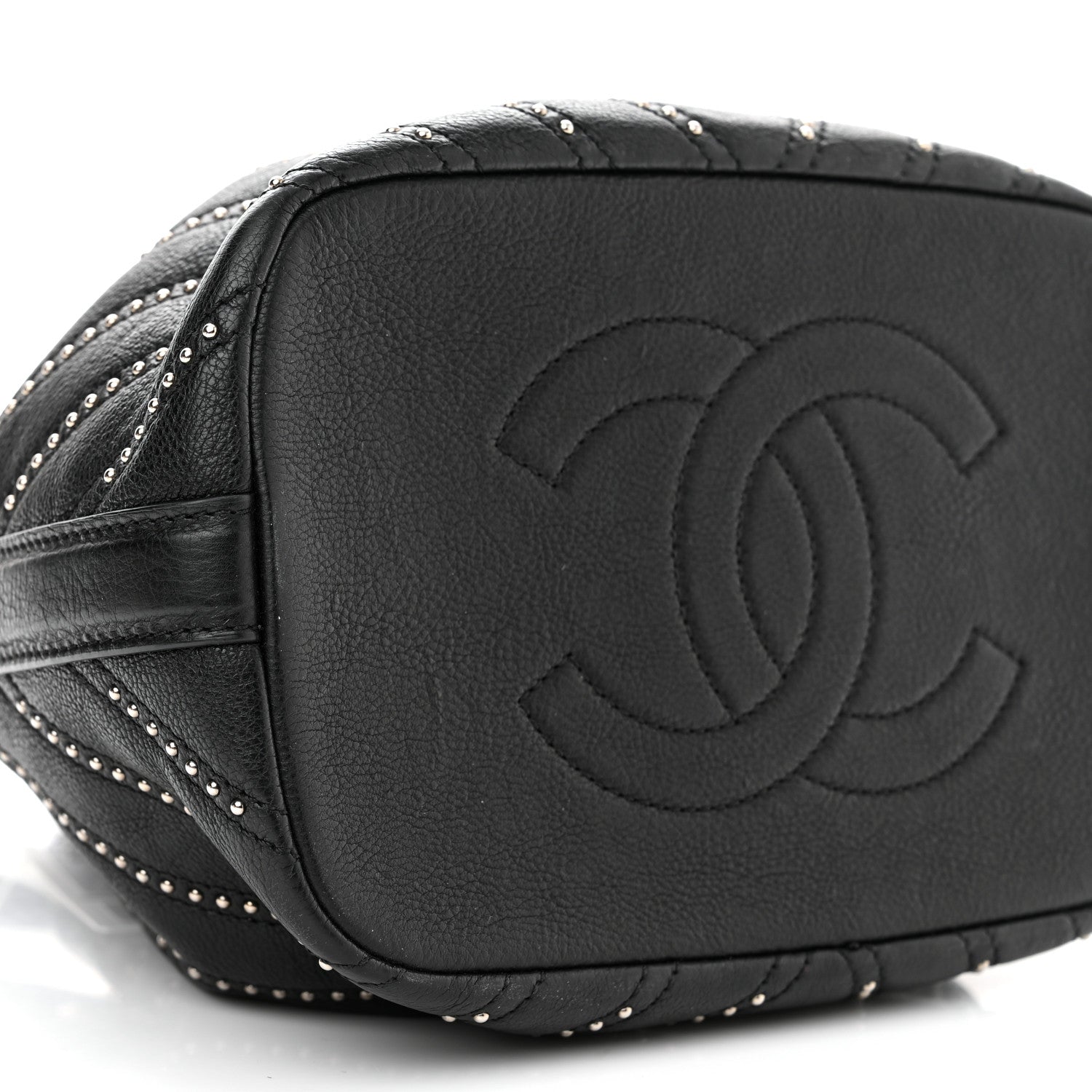 Chanel Calfskin Studded Chevron Quilted Stud Wars Drawstring Bag Black 9 of 11