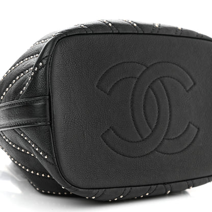 Chanel Calfskin Studded Chevron Quilted Stud Wars Drawstring Bag Black 9 of 11