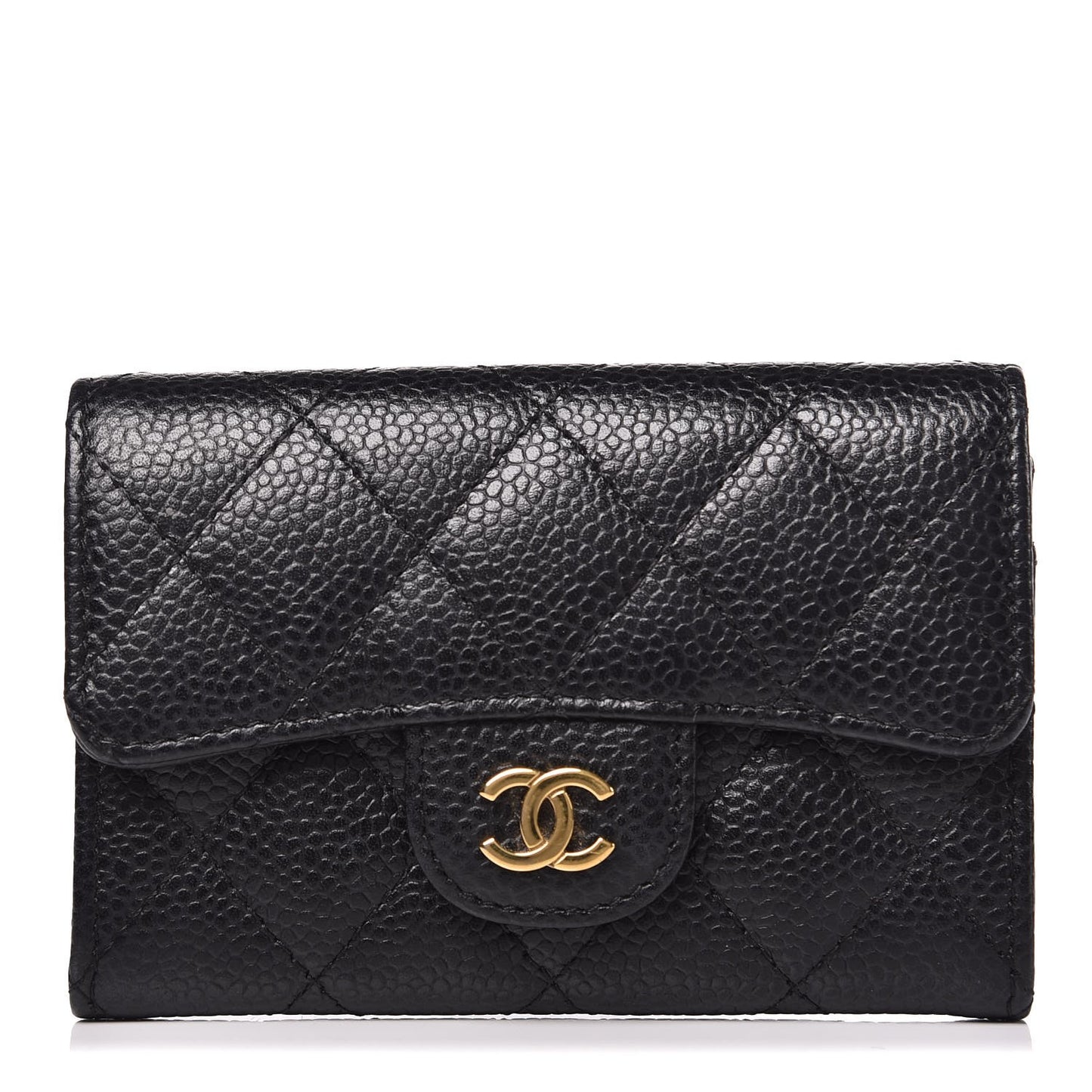 Caviar Quilted Flap Card Holder Black