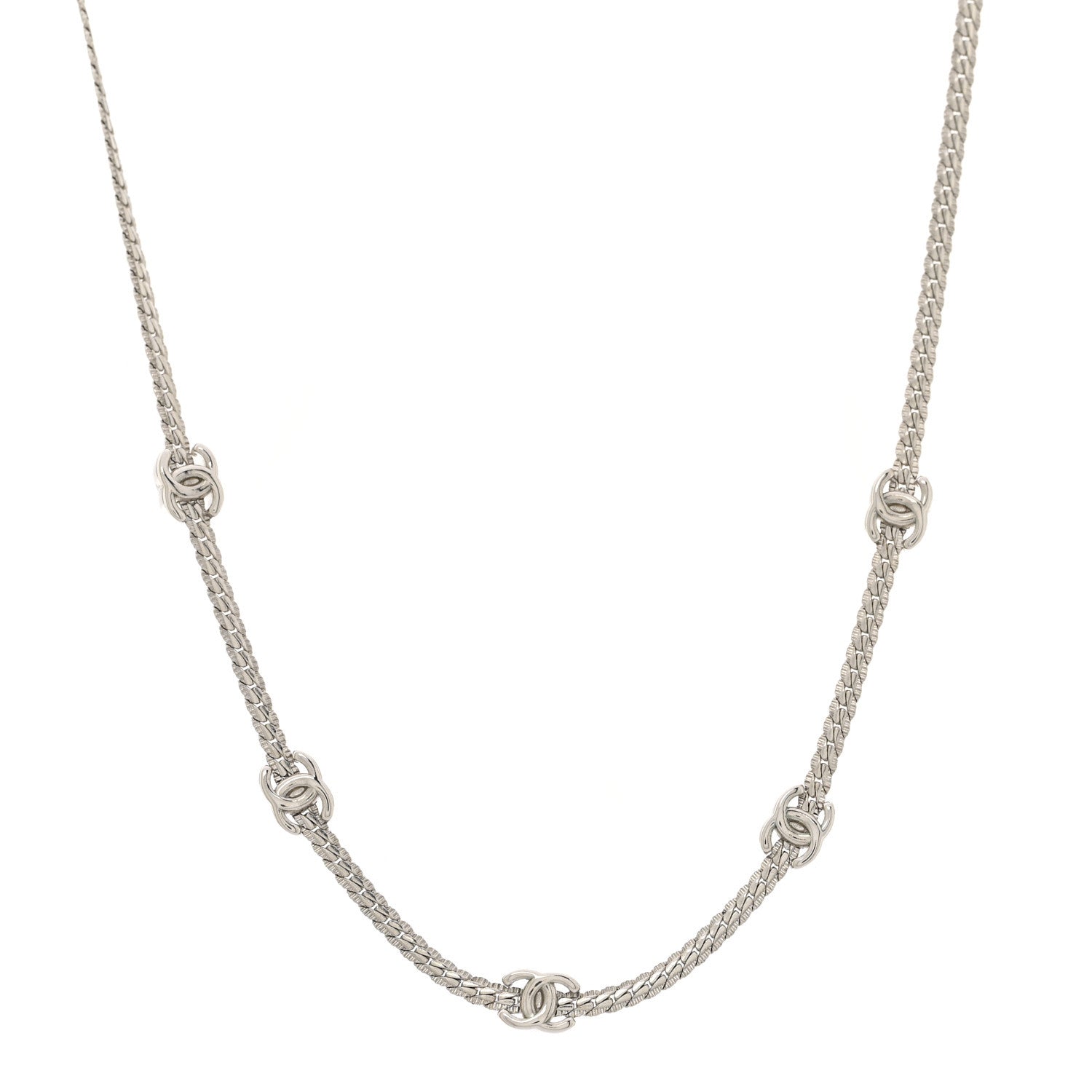 Chanel Metal CC Short Chain Necklace Silver 1 of 6