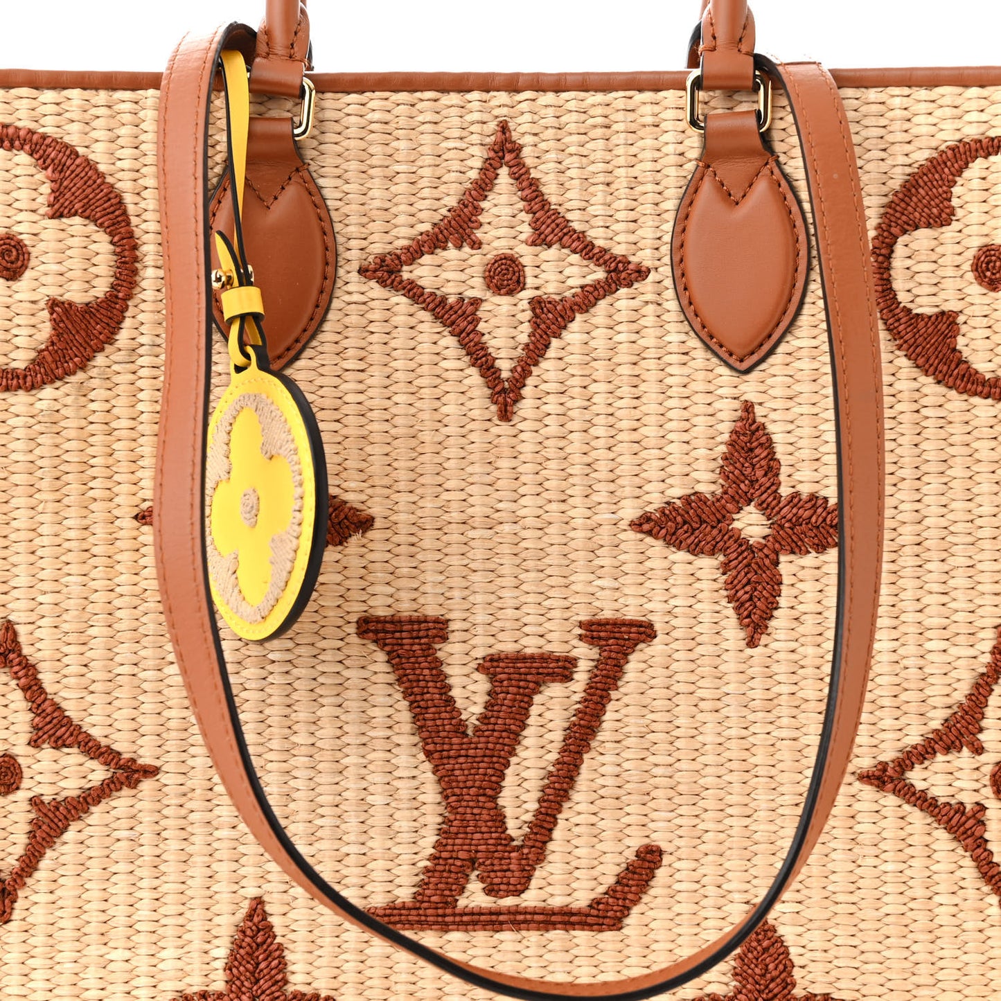 Raffia Calfskin Monogram Giant Onthego GM Tan