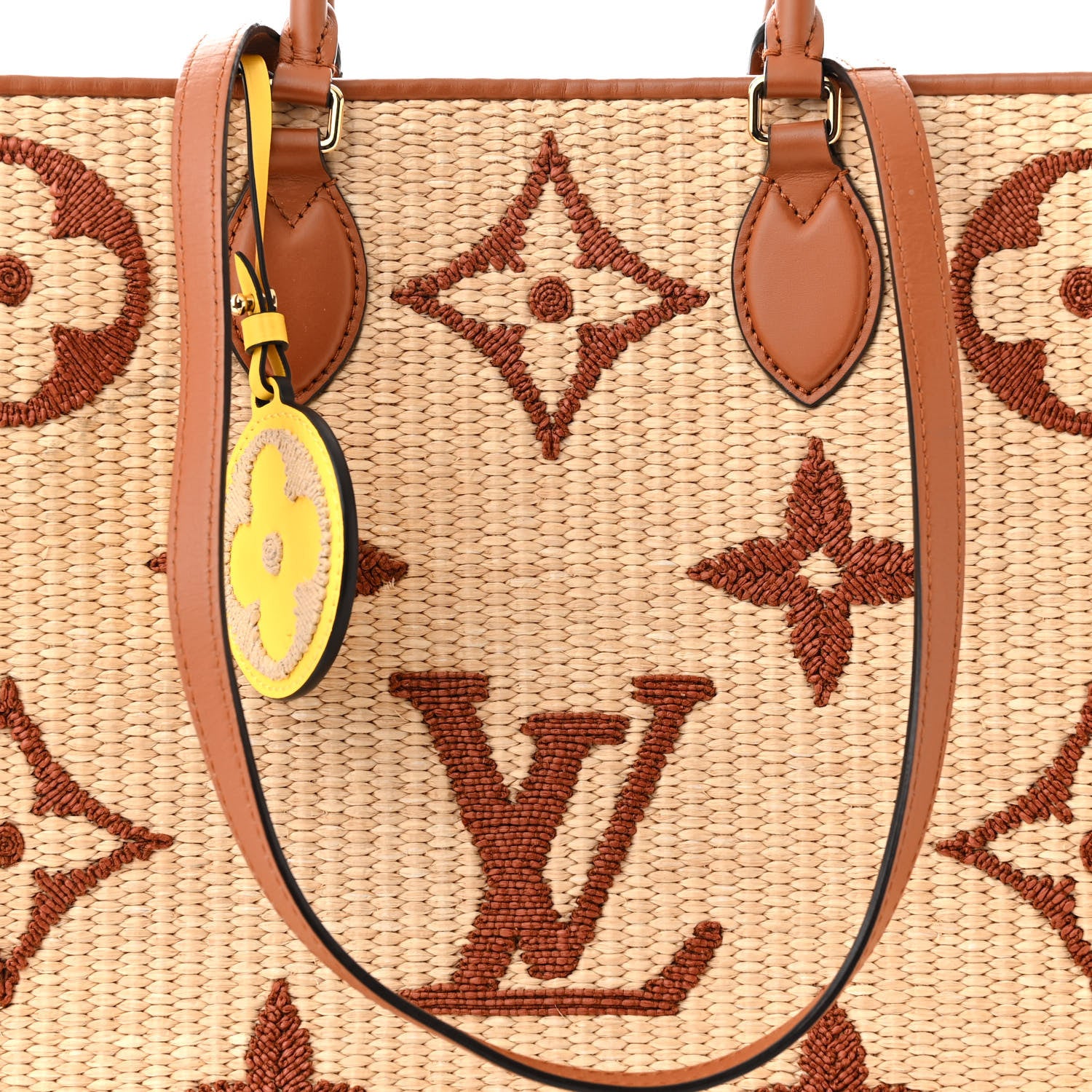 Louis Vuitton Raffia Calfskin Monogram Giant Onthego GM Tan 7 of 11