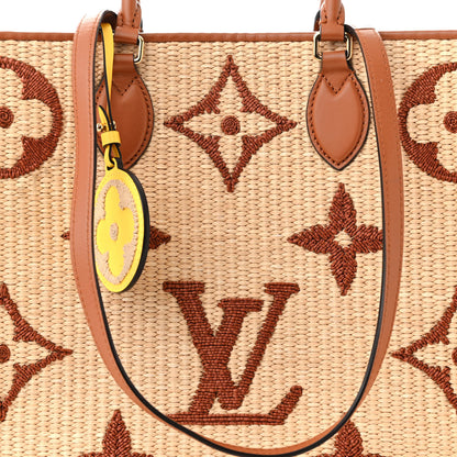 Louis Vuitton Raffia Calfskin Monogram Giant Onthego GM Tan 7 of 11