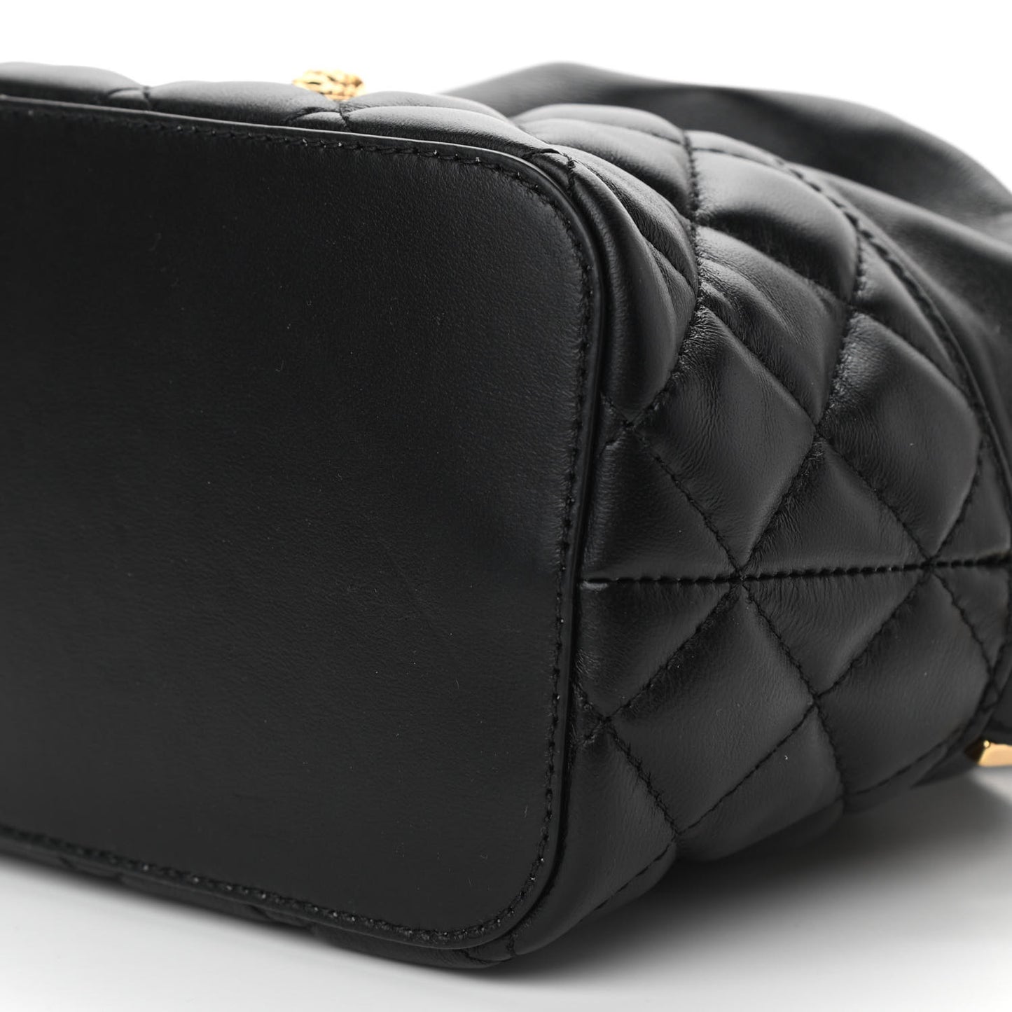 Nappa Quilted Medusa Bucket Bag Black
