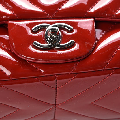 Chanel Patent Chevron Quilted Jumbo Single Flap Red 11 of 15