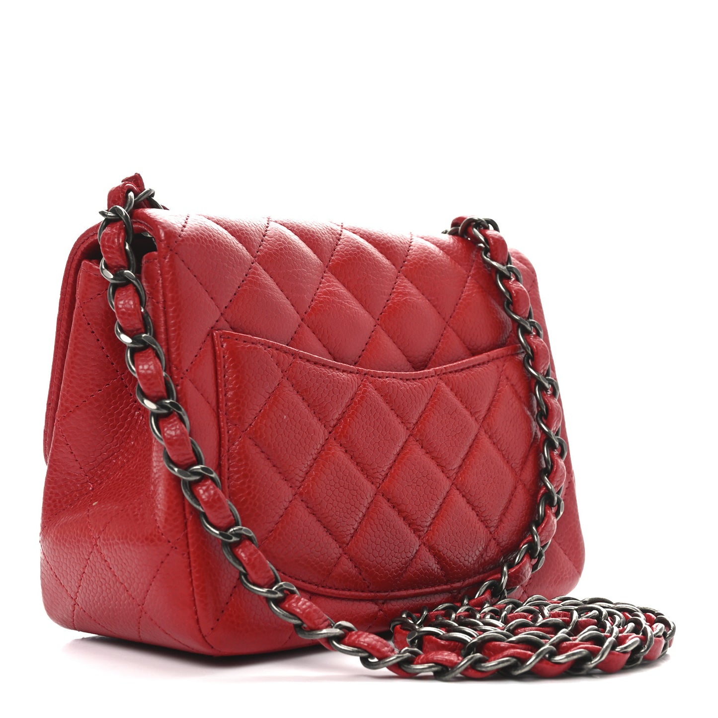 Caviar Quilted Mini Square Flap Red