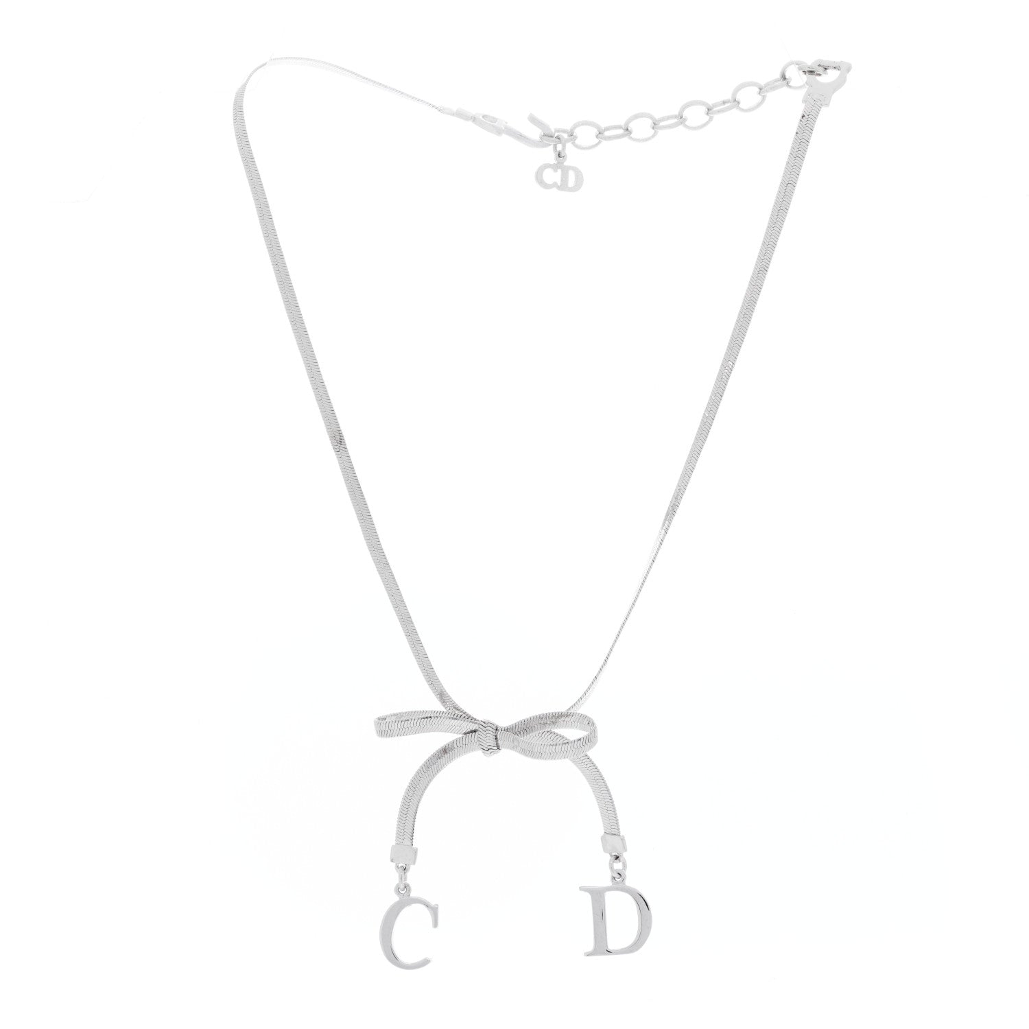 Christian Dior Bow CD Necklace Silver 2 of 3
