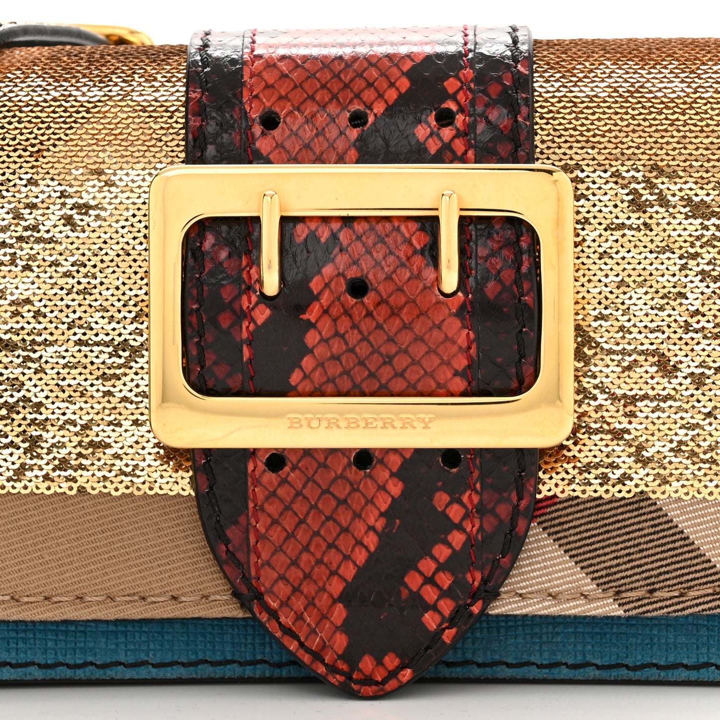 Suede Watersnake Print House Check Sequin Small Madison Buckle Bag Multicolor