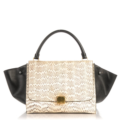 Celine Whipsnake Calfskin Medium Trapeze White Black 1 of 10