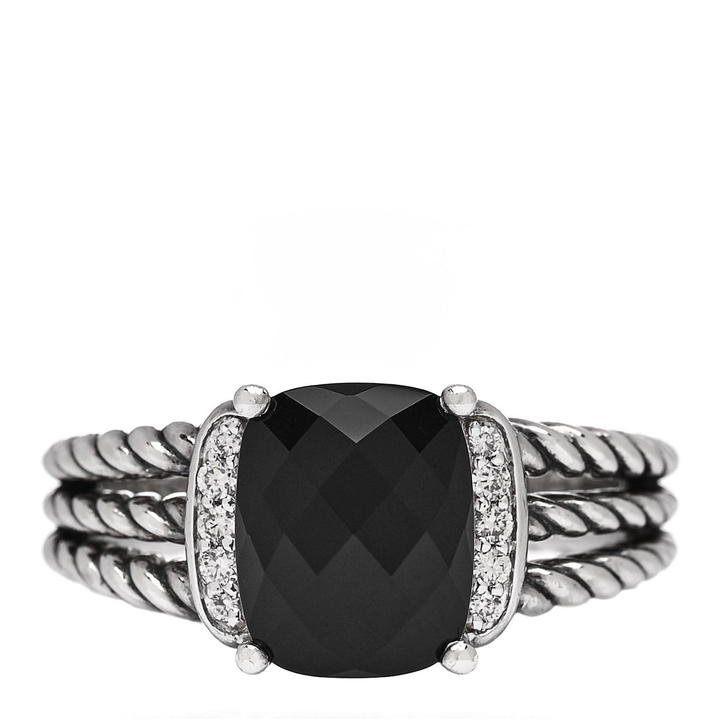 Sterling Silver Diamond Black Onyx 10mm Petite Wheaton Ring 57 8
