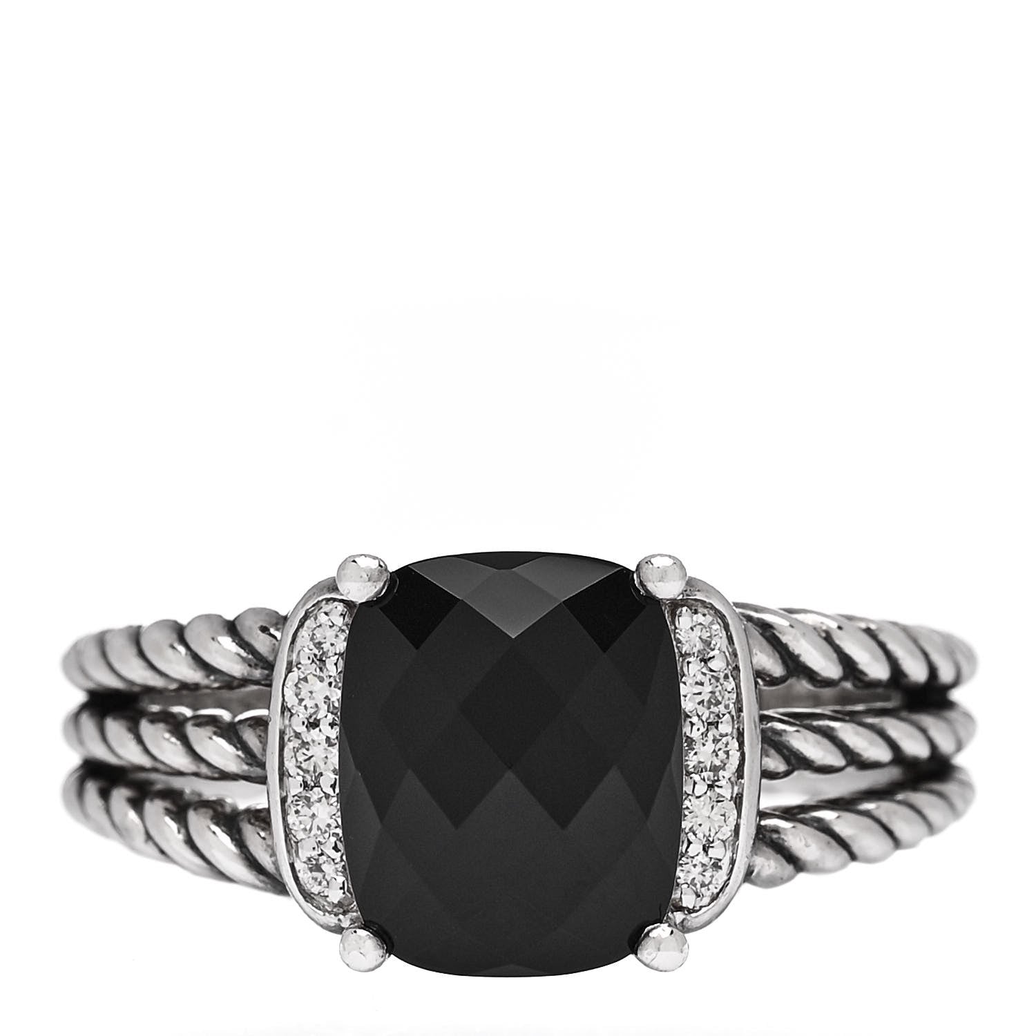 David Yurman Sterling Silver Diamond Black Onyx 10mm Petite Wheaton Ring 57 8 1 of 5