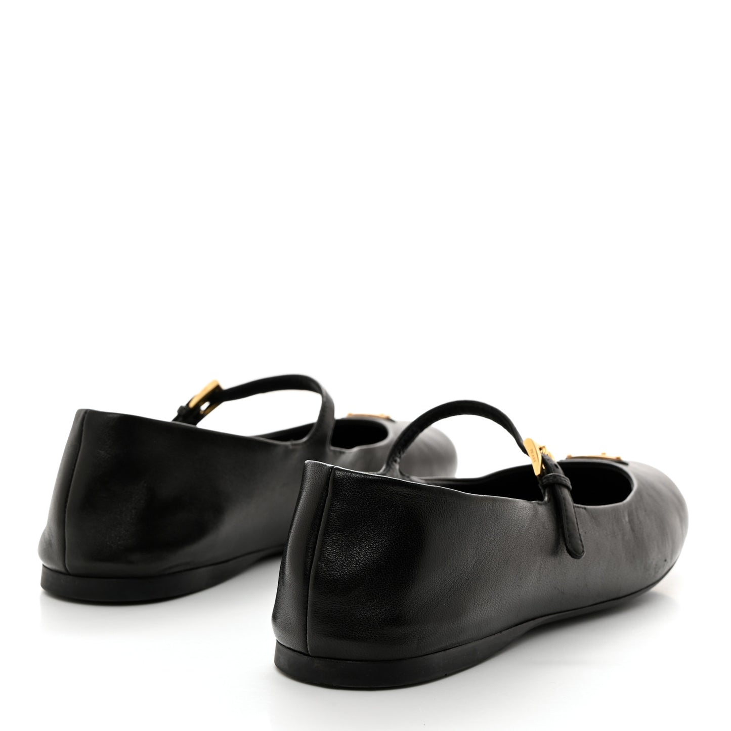 Nappa Metal Triangle Logo Ballet Flats 39 Black