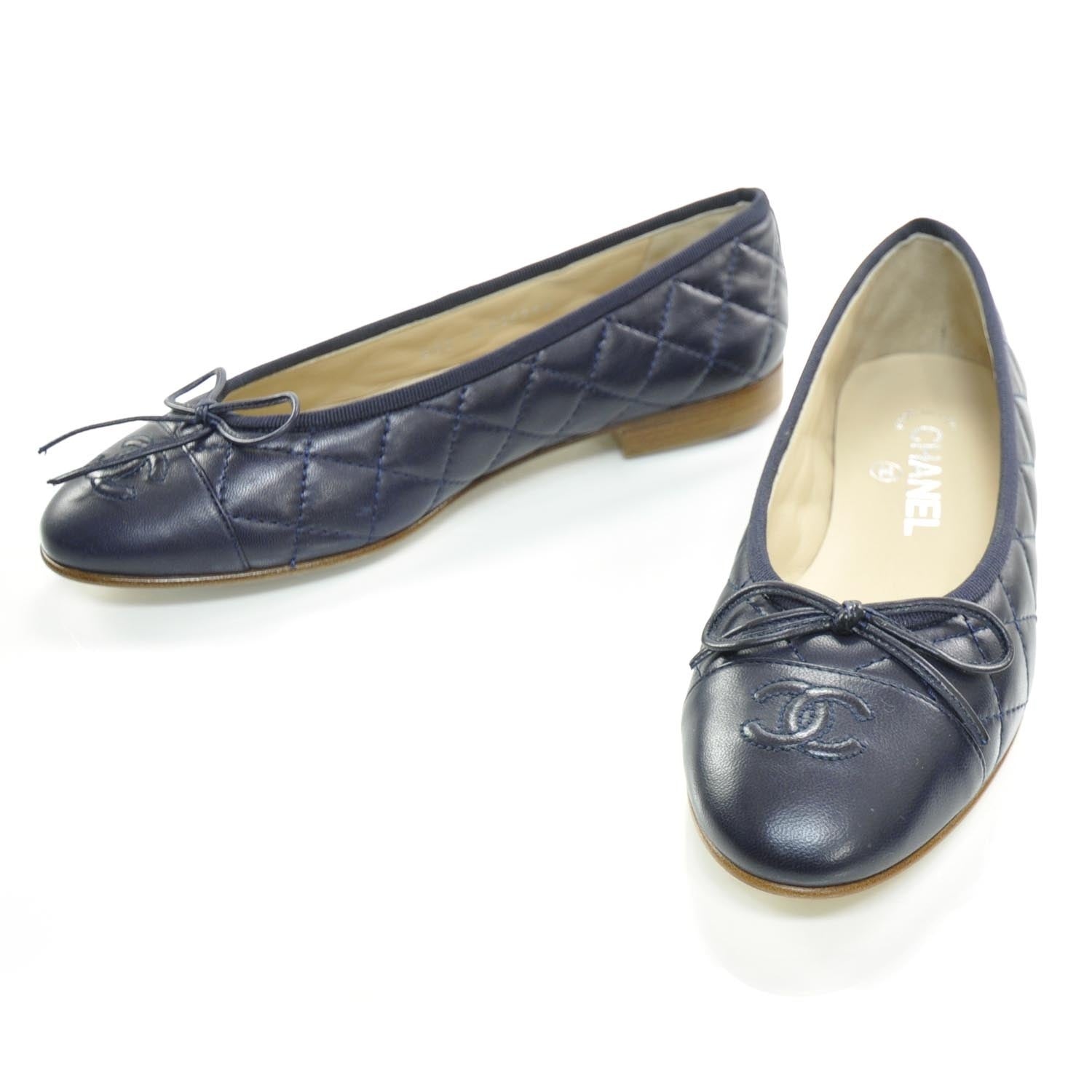 Chanel Quilted Leather CC Ballet Flats 36 Navy 1 of 8