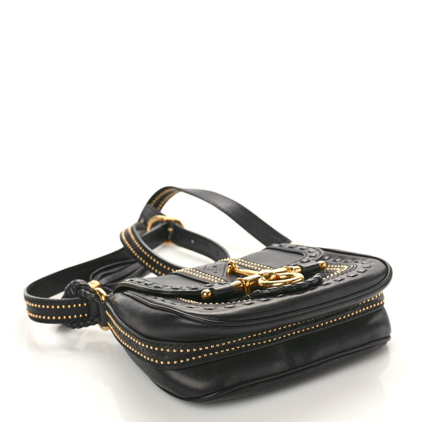Calfskin Small Snaffle Bit Shoulder Bag Black