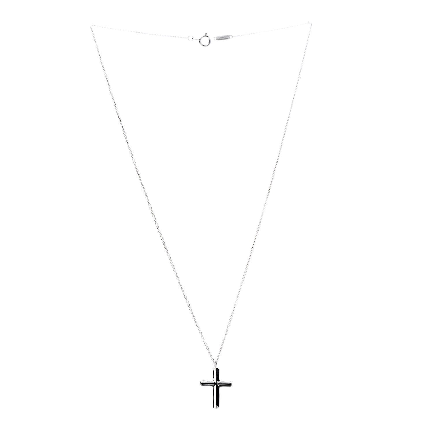 Tiffany Sterling Silver Concave Cross Pendant Necklace 3 of 6