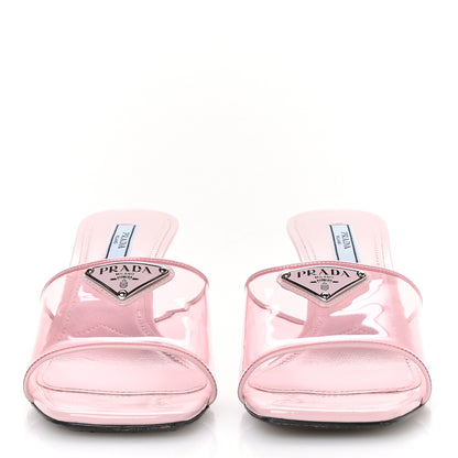 Prada Plexiglass Vernice Metal Triangle Logo 65mm Slide Sandals 37.5 Alabastro 3 of 8