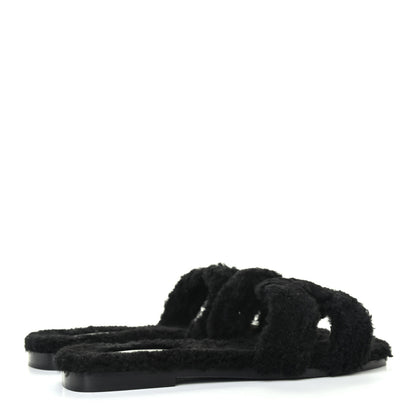 Hermes Woolskin Oran Sandals 38 Black 3 of 4