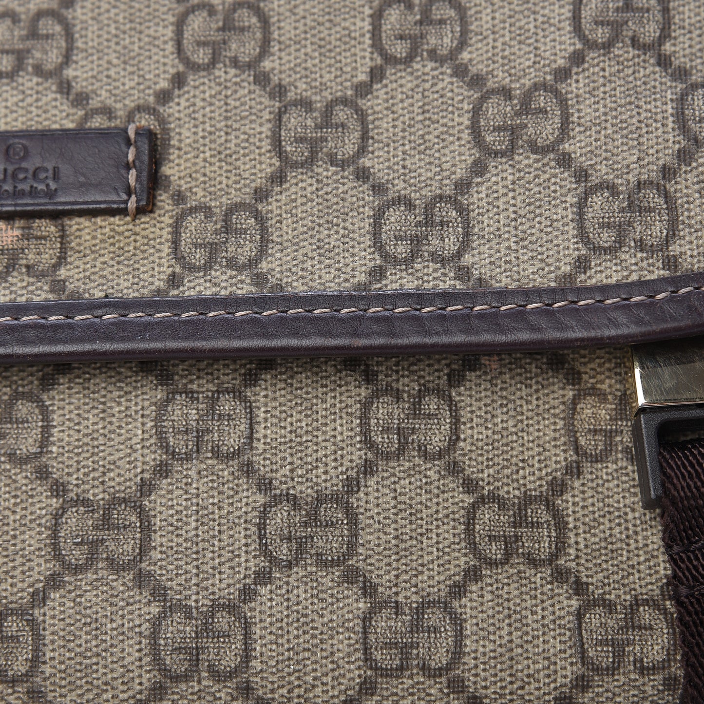 GG Plus Monogram Medium Double Buckle Flap Messenger Bag Beige Dark Brown