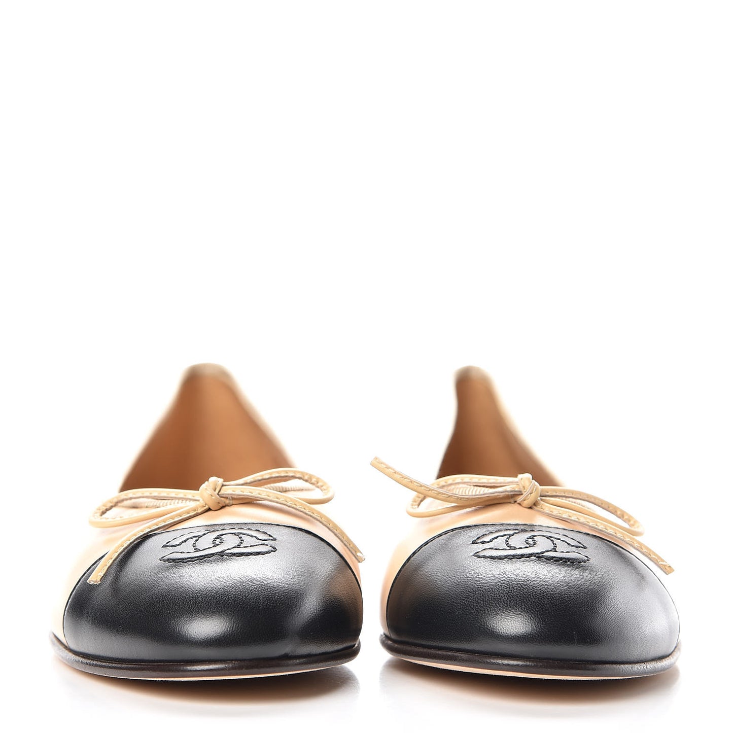 Lambskin Cap Toe Ballerina Flats 38 Beige Black