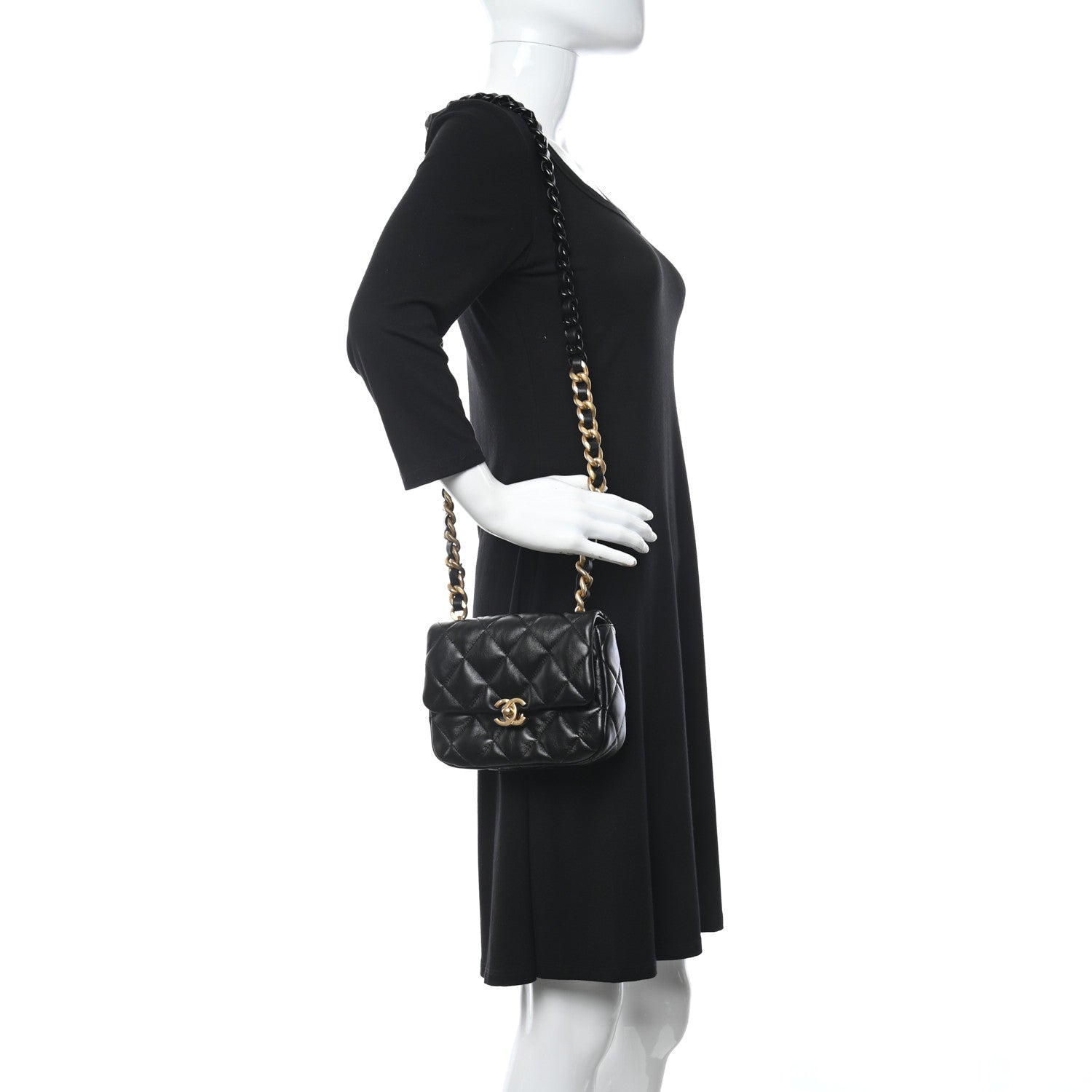 Chanel Lambskin Quilted Mini Lacquered Chain Flap Black 2 of 11