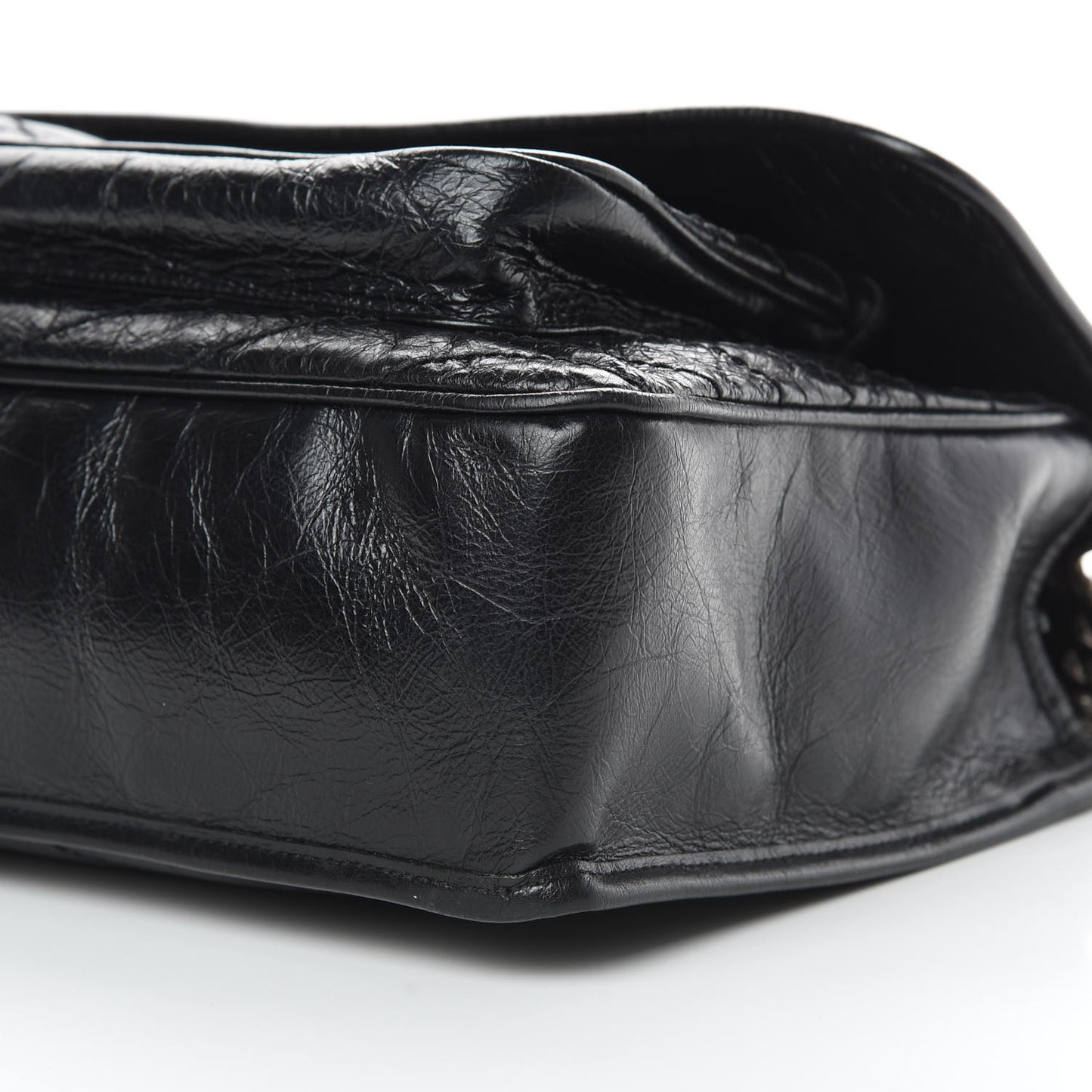 Crinkled Calfskin Matelasse Monogram Large Niki Chain Satchel Black