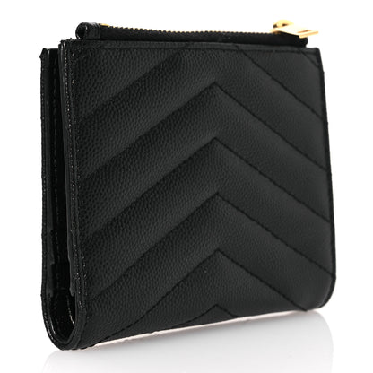 Saint Laurent Grain De Poudre Matelasse Chevron Monogram Zipped Card Case Black 3 of 10