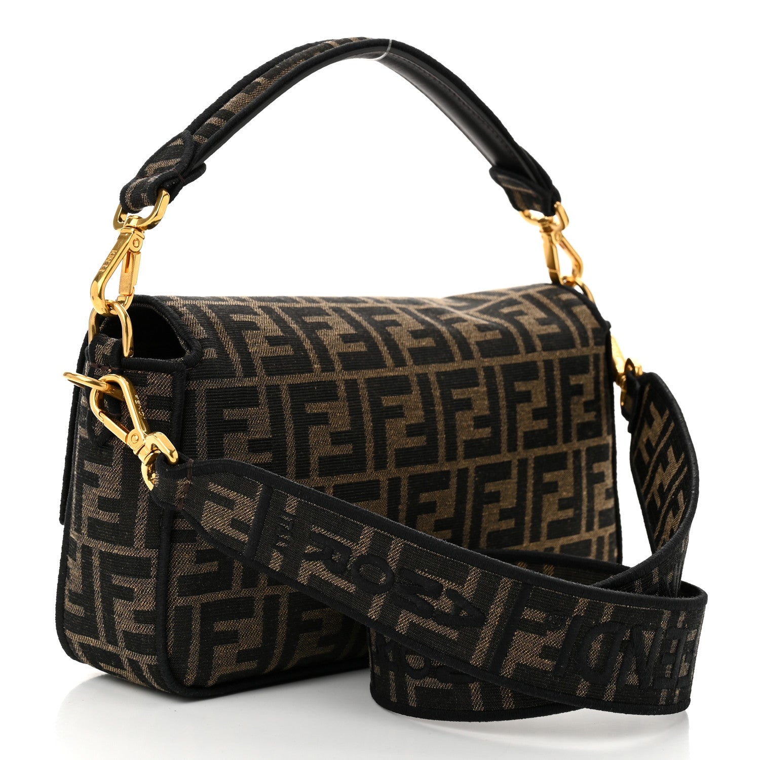 Fendi Fabric Jacquard FF 1974 Medium Baguette Tobacco Moro Black 3 of 10